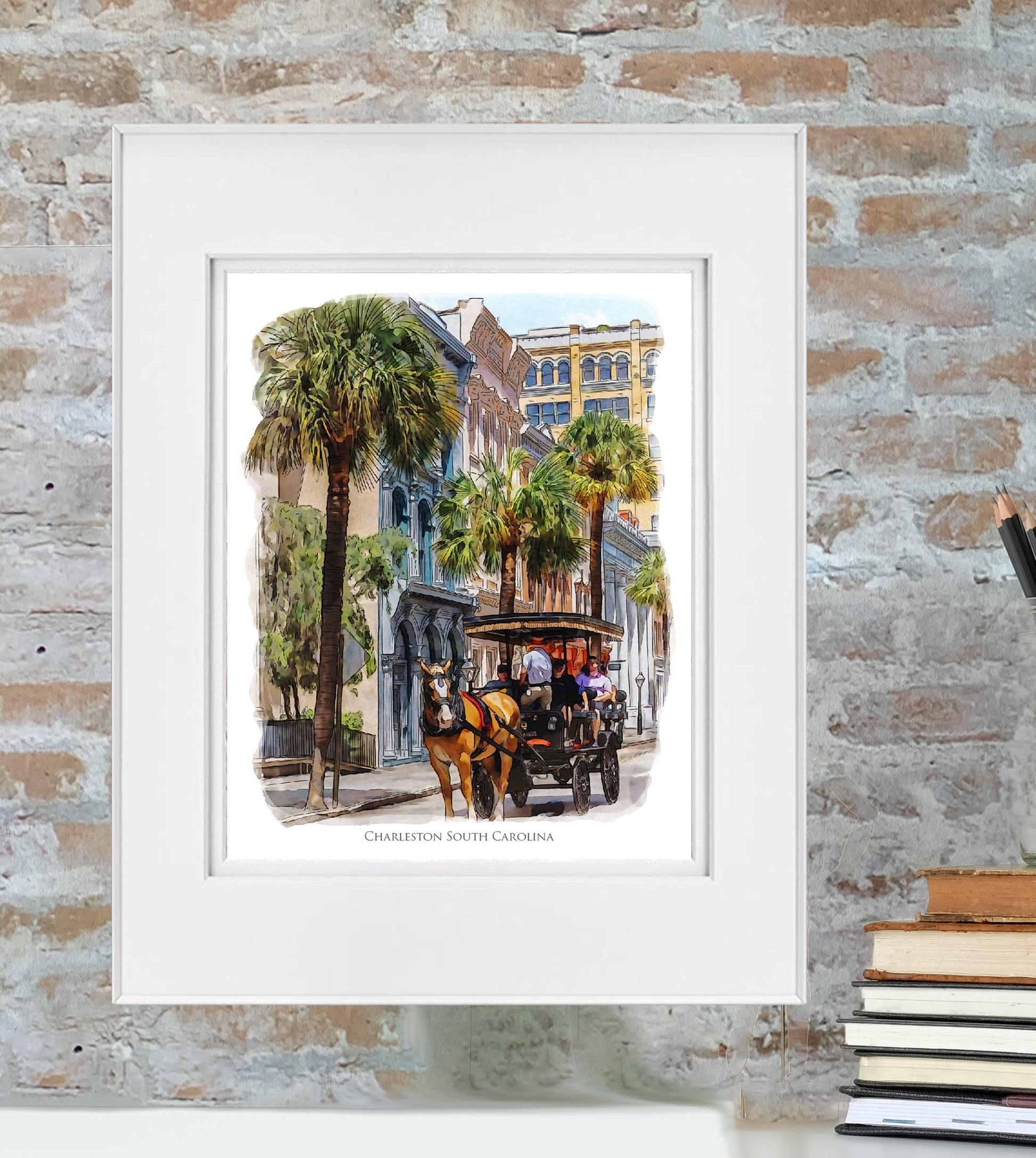 Charleston 40 ounce tumbler - Charleston South Carolina Carriage Tour Watercolor Painting - Charleston Gift - Charleston Travel Mug