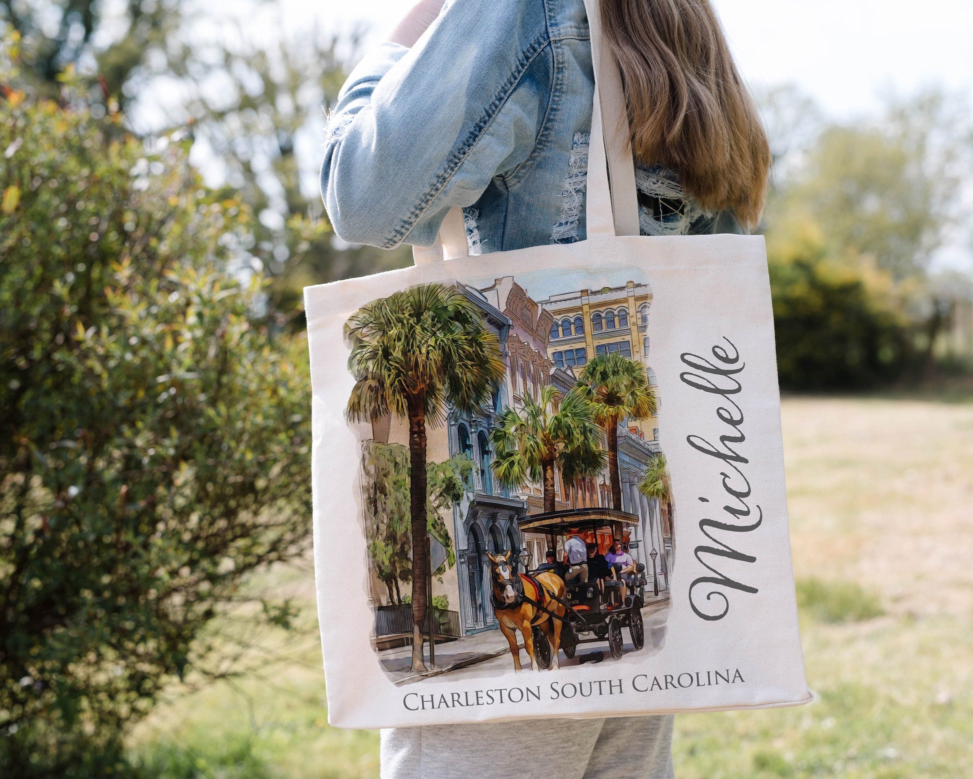 Bachelorette weekend - Bridesmaid Gift set - featuring Charleston South Carolina - Personalized Custom 40 oz Tumbler, tote bag and hair tie