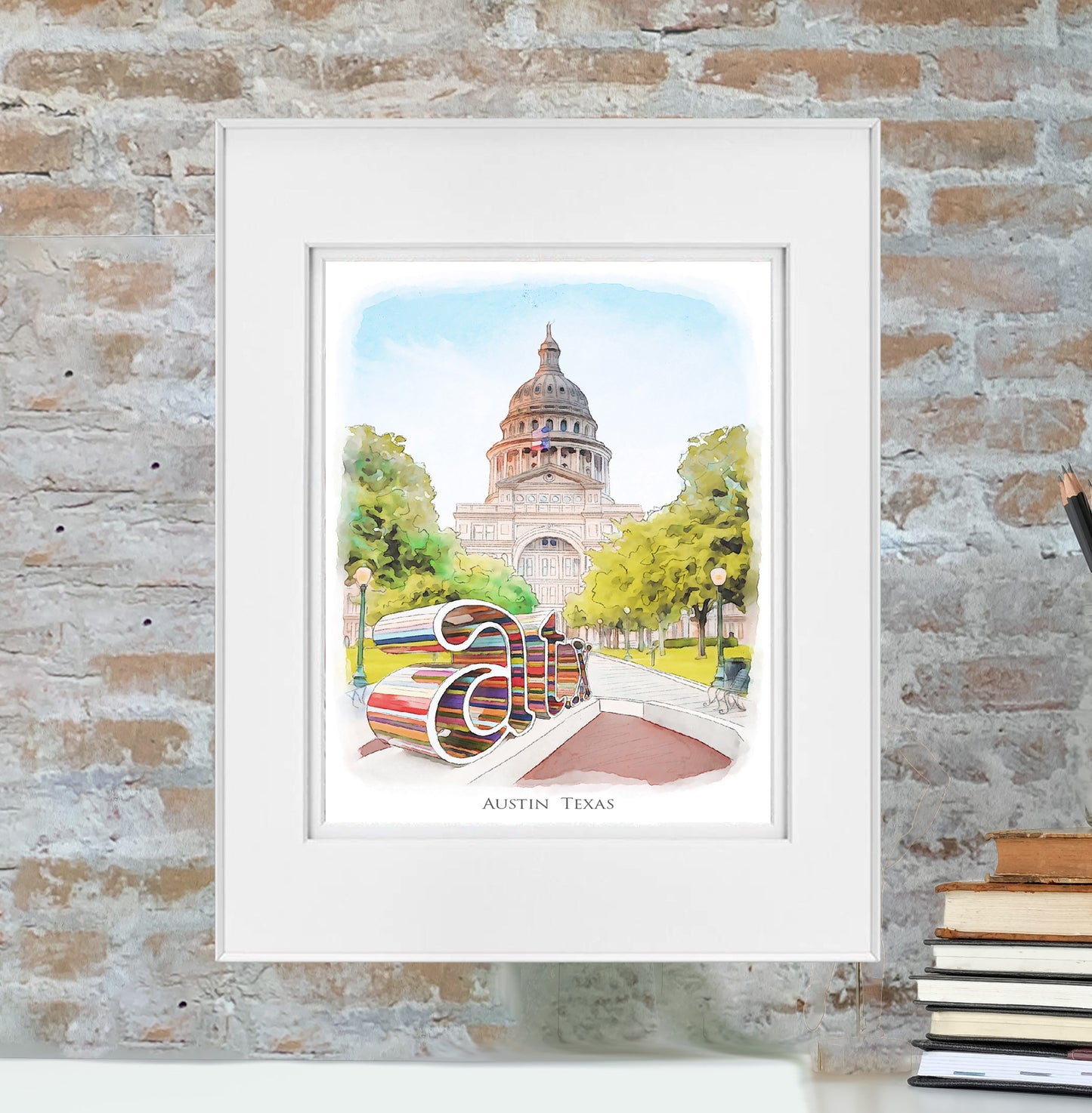 Austin Texas 40 ounce tumbler - Austin Texas Capitol ATX Watercolor Painting - Austin Texas Gift - Austin Texas Travel Mug