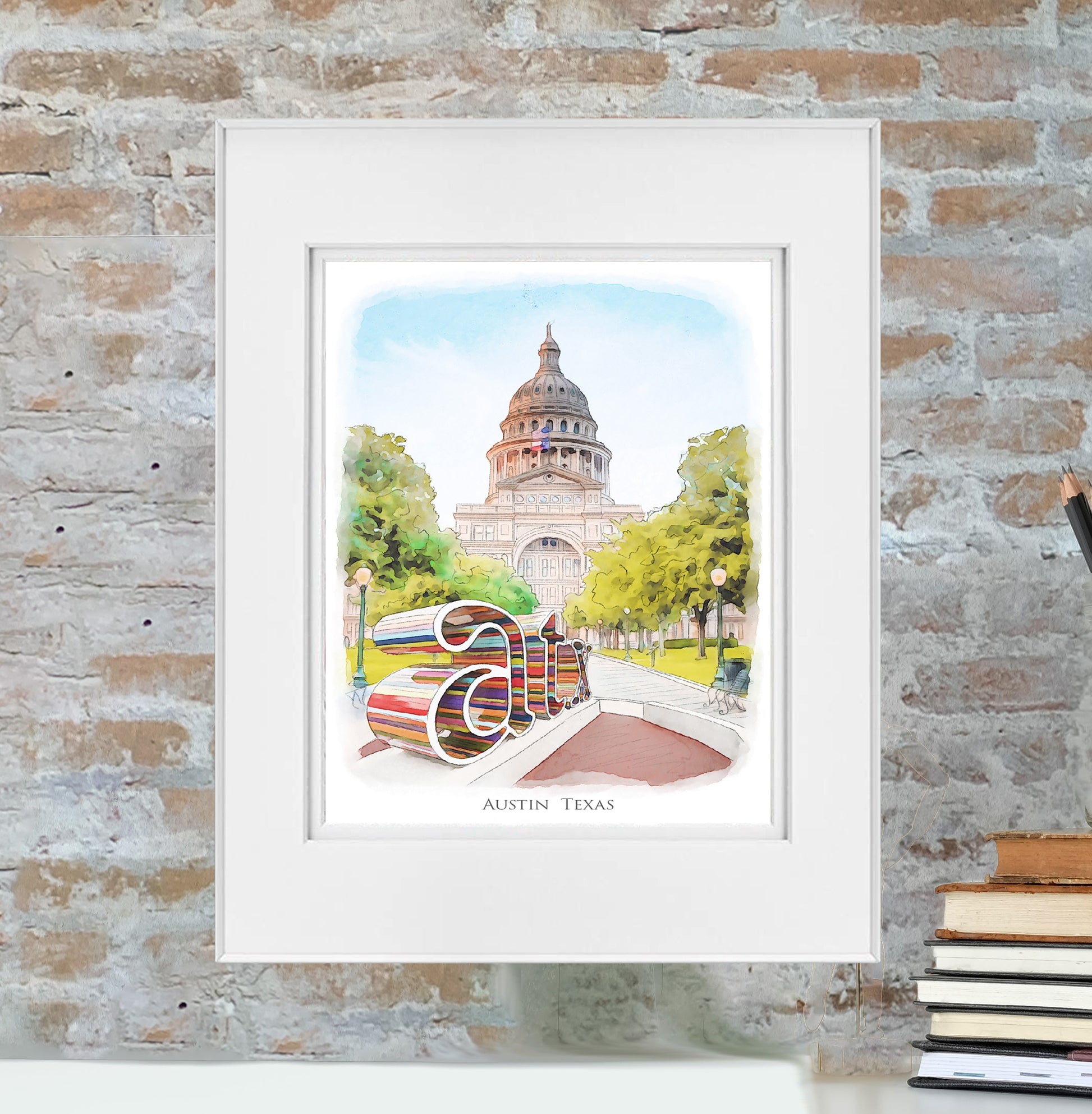 Austin Texas 40 ounce tumbler - Austin Texas Capitol ATX Watercolor Painting - Austin Texas Gift - Austin Texas Travel Mug