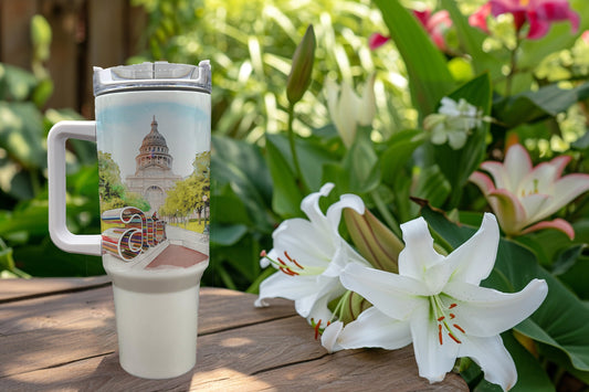 Austin Texas 40 ounce tumbler - Austin Texas Capitol ATX Watercolor Painting - Austin Texas Gift - Austin Texas Travel Mug