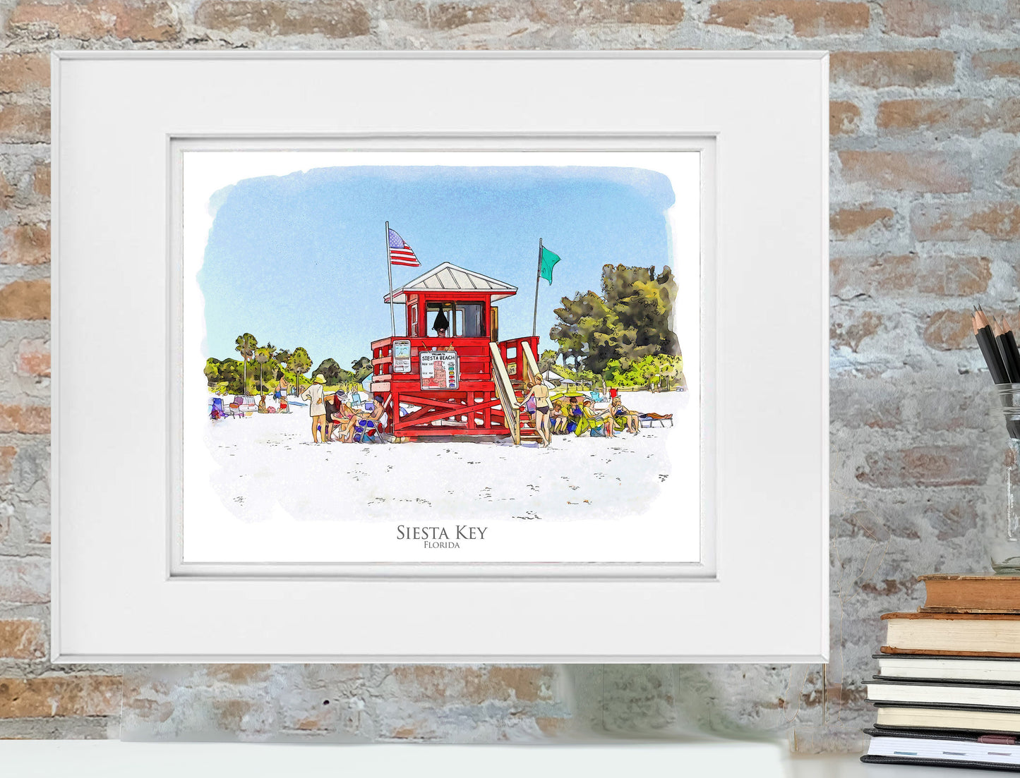 Siesta Key Florida Beach watercolor painting giclée fine art print (framed or un-framed)