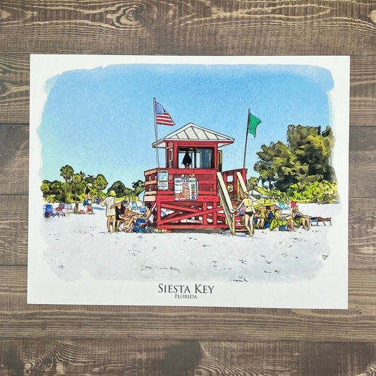 Siesta Key Florida Beach watercolor painting giclée fine art print (framed or un-framed)