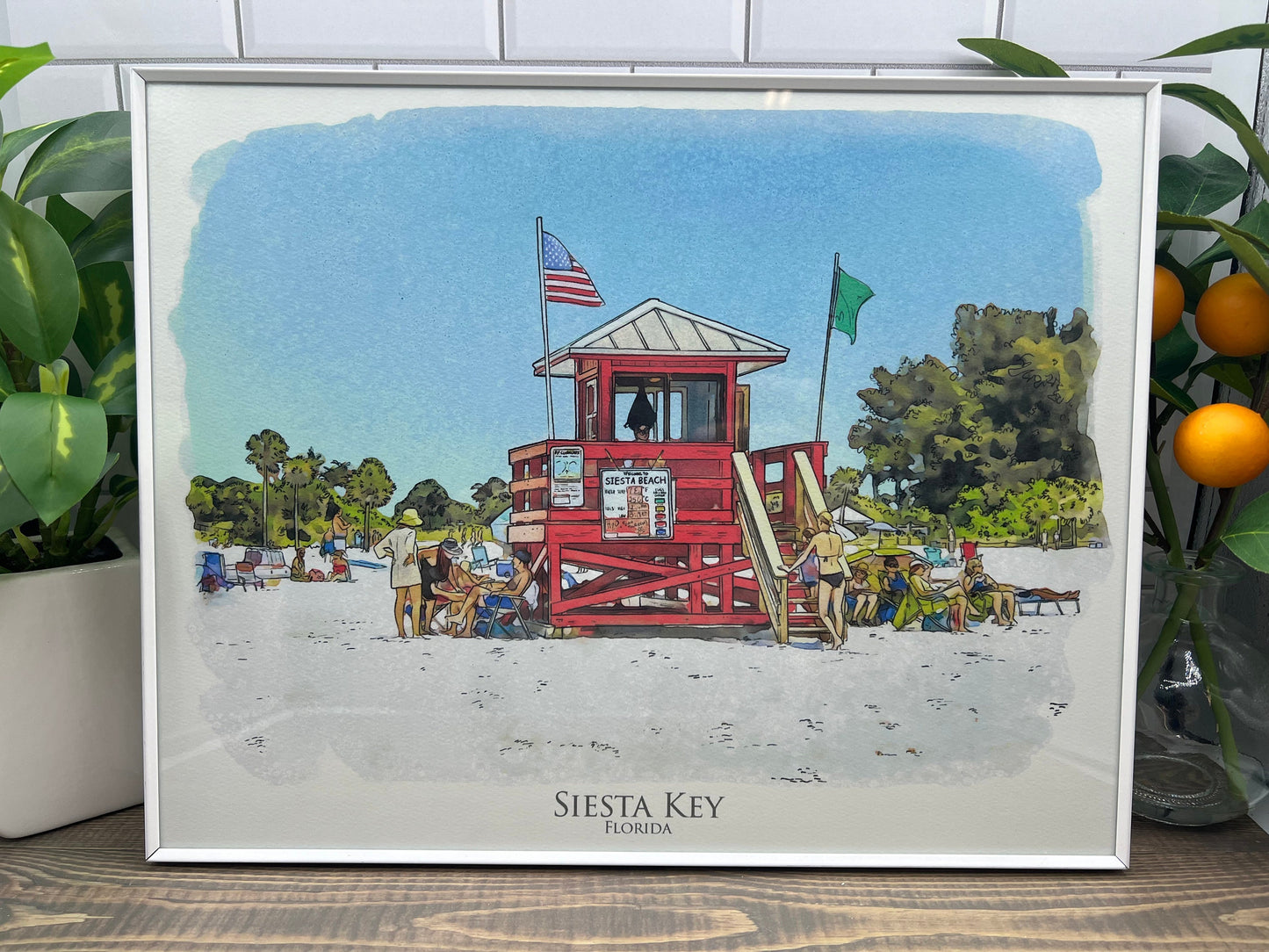 Siesta Key Florida Beach watercolor painting giclée fine art print (framed or un-framed)