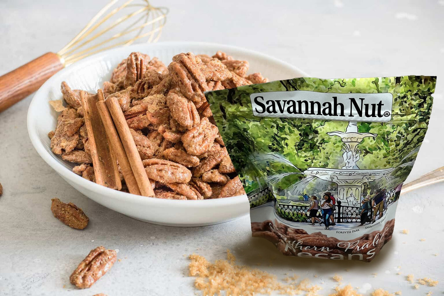 6 pack Savannah Nut Southern Praline Candied Pecans - Forsyth Park Savannah Georgia