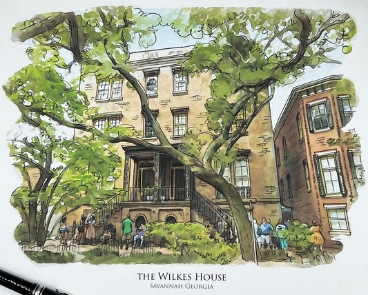 Wilkes House Savannah Georgia watercolor painting giclee fine art print