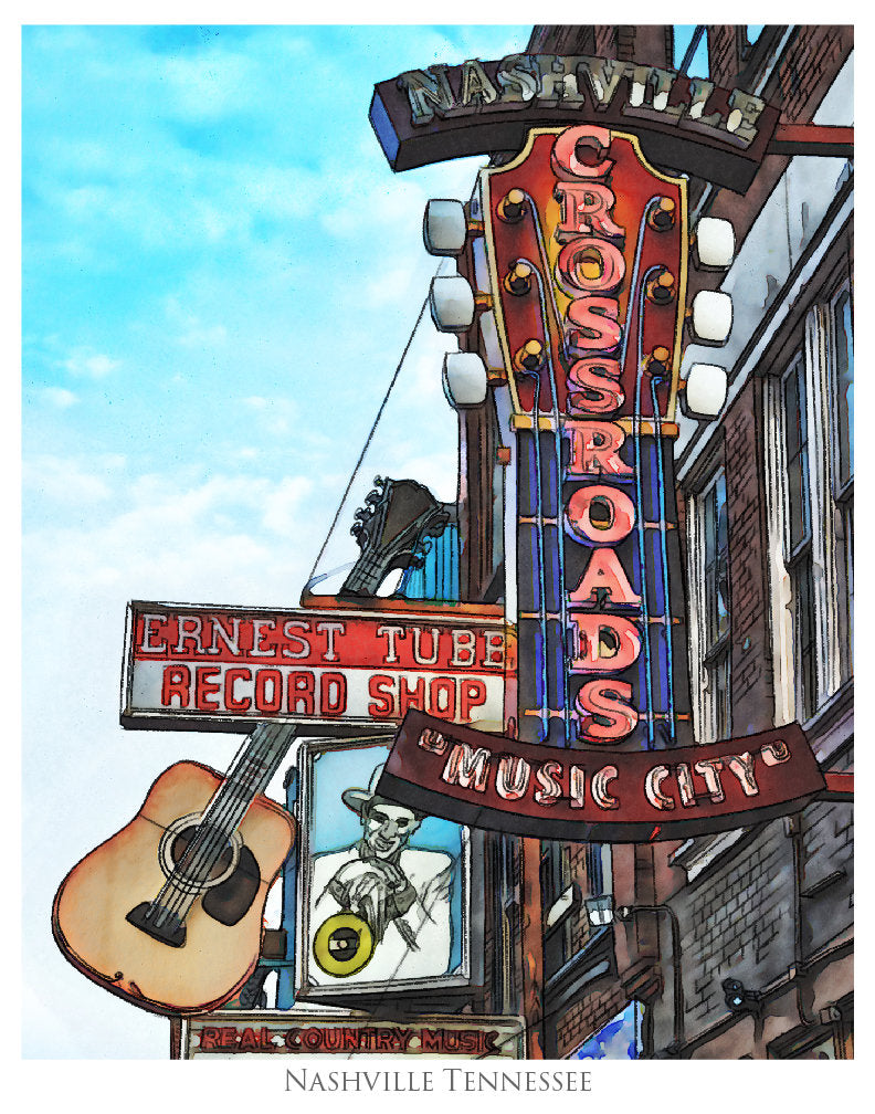 Nashville Tennessee Watercolor Giclee Fine Art Print | Original Nashville Art | Nashville Gift | Bridesmaid Gift | Wedding Gift | Music Row