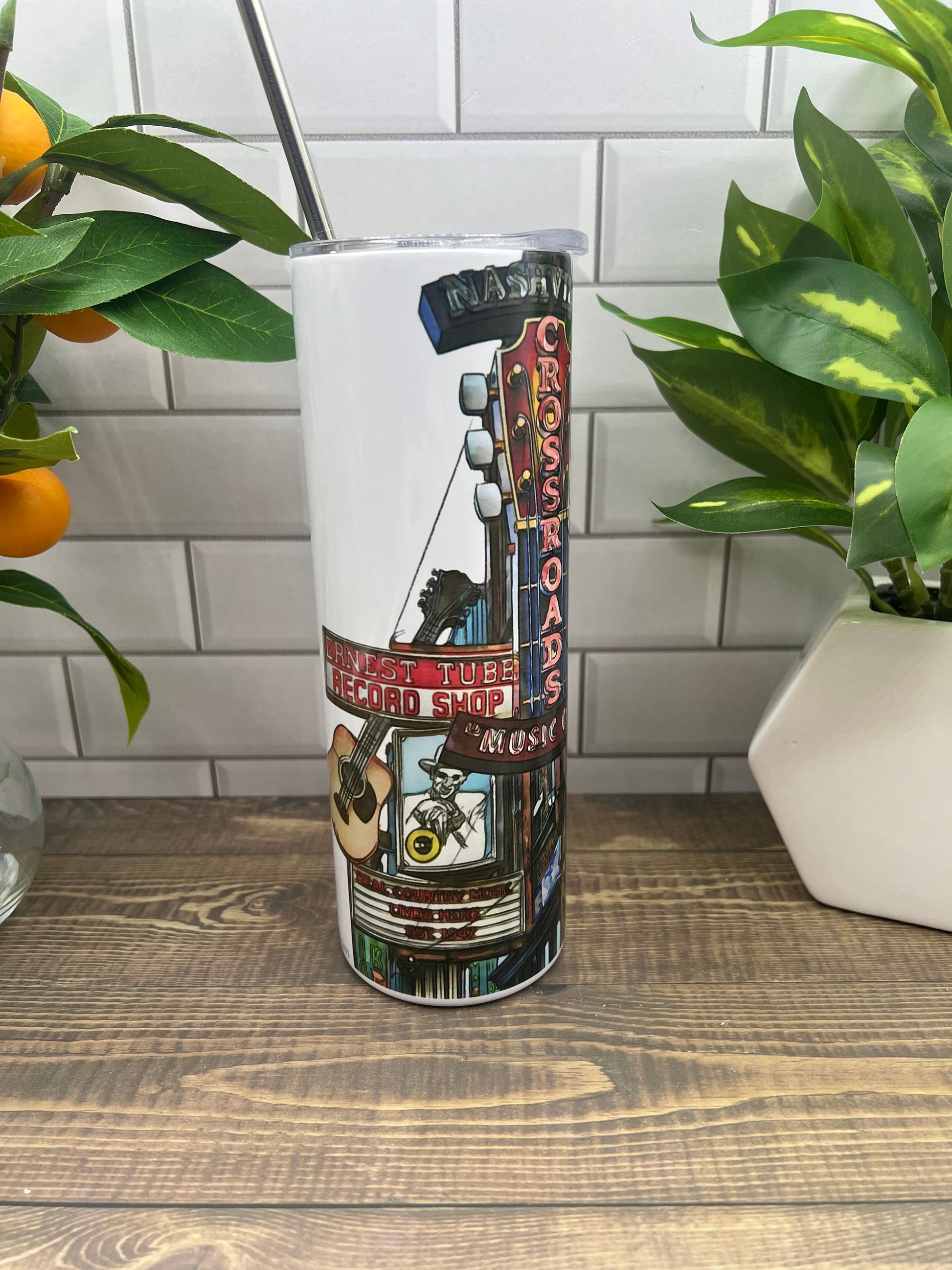 Nashville Tennessee 20 ounce Tumbler | Original Nashville Watercolor Art | Nashville Tennessee Gift | Ernest Tubb | Music Row - Guitar