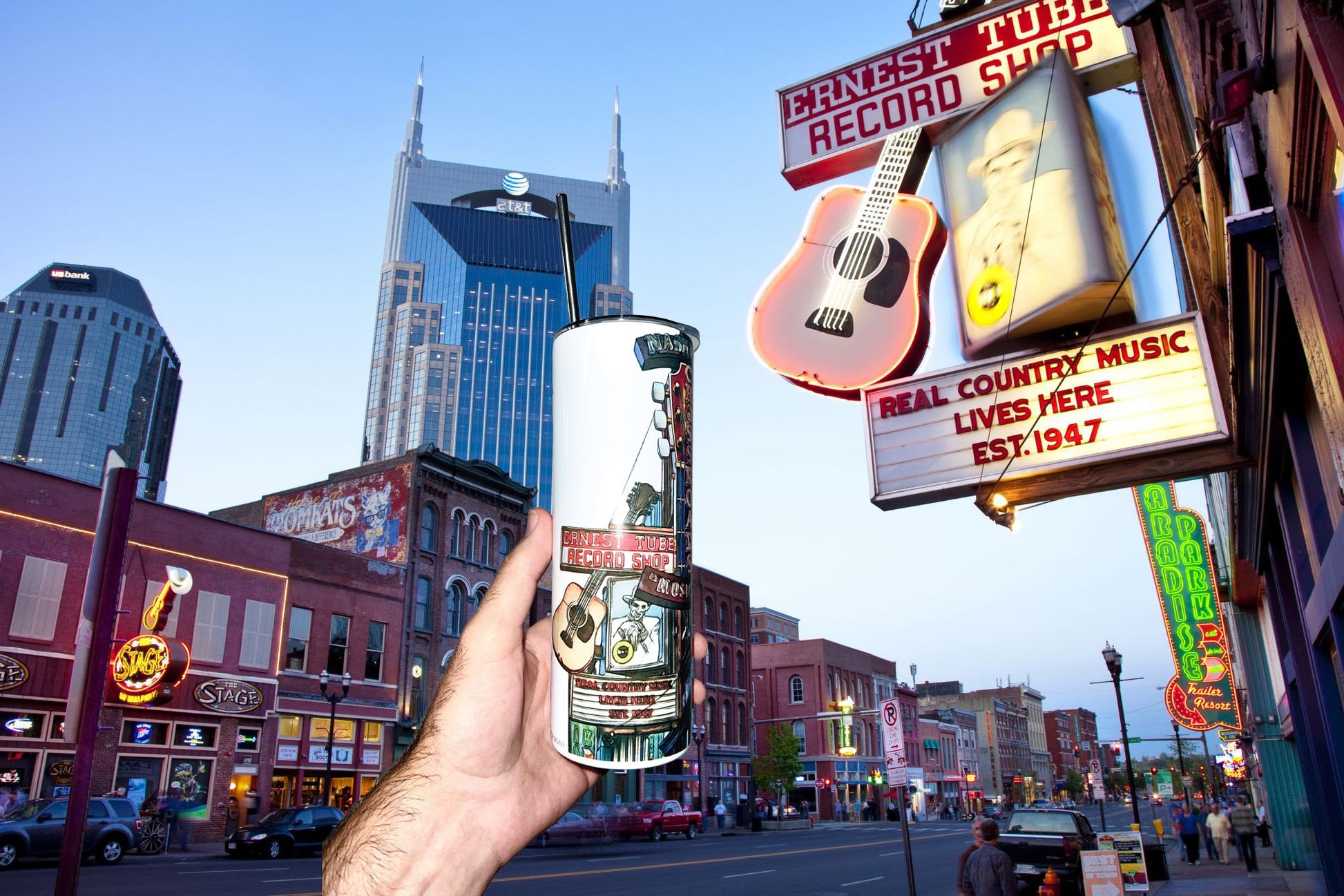 Nashville Tennessee 20 ounce Tumbler | Original Nashville Watercolor Art | Nashville Tennessee Gift | Ernest Tubb | Music Row - Guitar