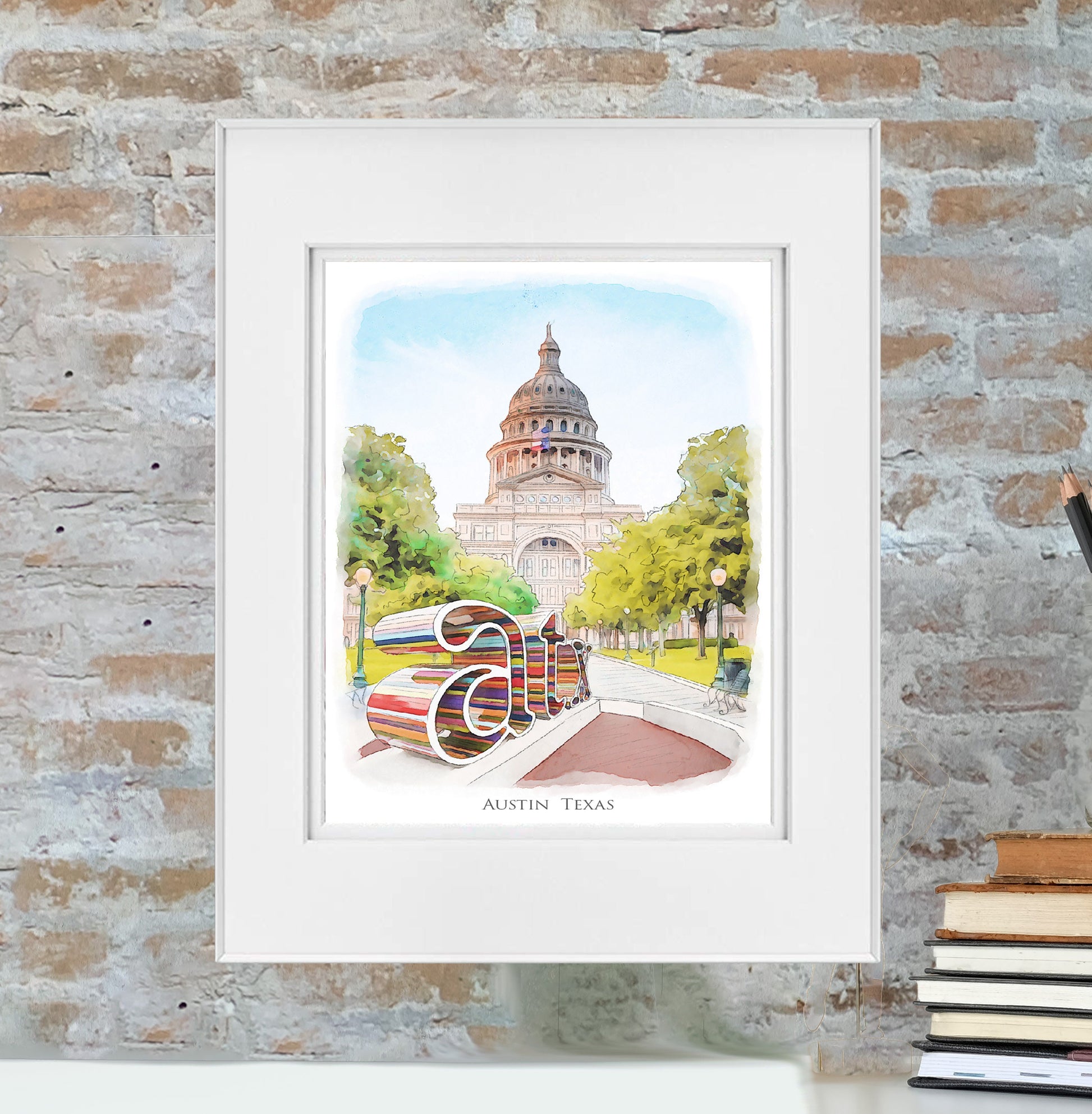 Austin Texas Watercolor Painting Giclee Fine Art Print | Original Austin Texas Art | Austin Texas Gift | Bridesmaid Gift | Wedding Gift |