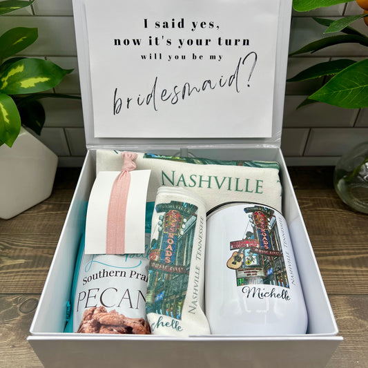 Bridesmaid Proposal Gift Box - Featuring our original Nashville Tennessee watercolor painting - Personalized Custom Maid of Honor Gift