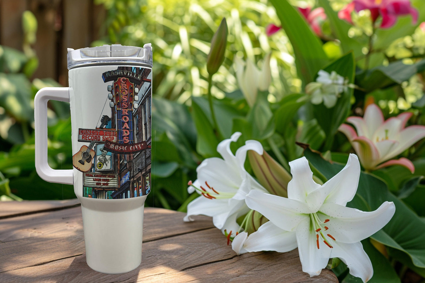 Nashville 40 ounce tumbler - Nashville Tennessee Downtown Music City Watercolor Painting - Nashville Gift - Nashville Travel Mug