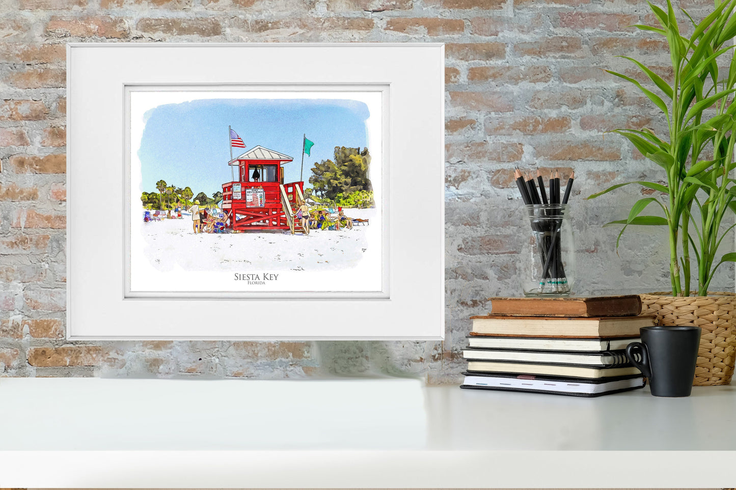 Siesta Key Florida Beach watercolor painting giclée fine art print (framed or un-framed)