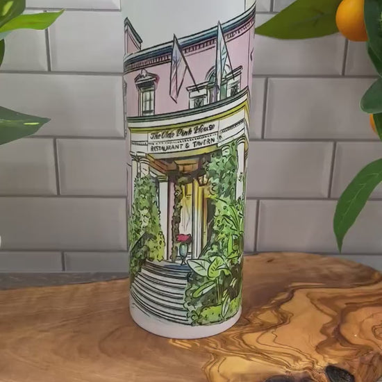 Savannah Georgia 20 ounce Tumbler | River Street | Savannah Art | Savannah Georgia Gift | The Pink House Restaurant | Watercolor Art