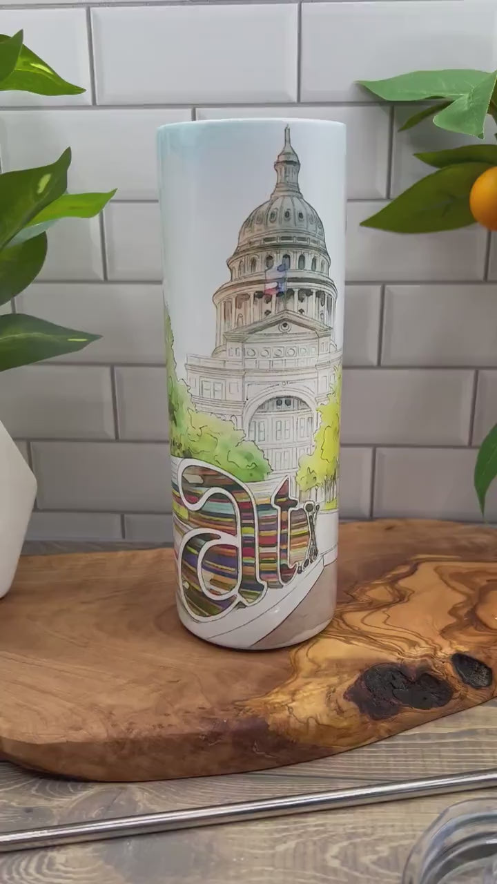 Austin Texas 20 ounce Tumbler | Austin Texas Art | Austin Texas Gift | Texas Capitol | Watercolor Art