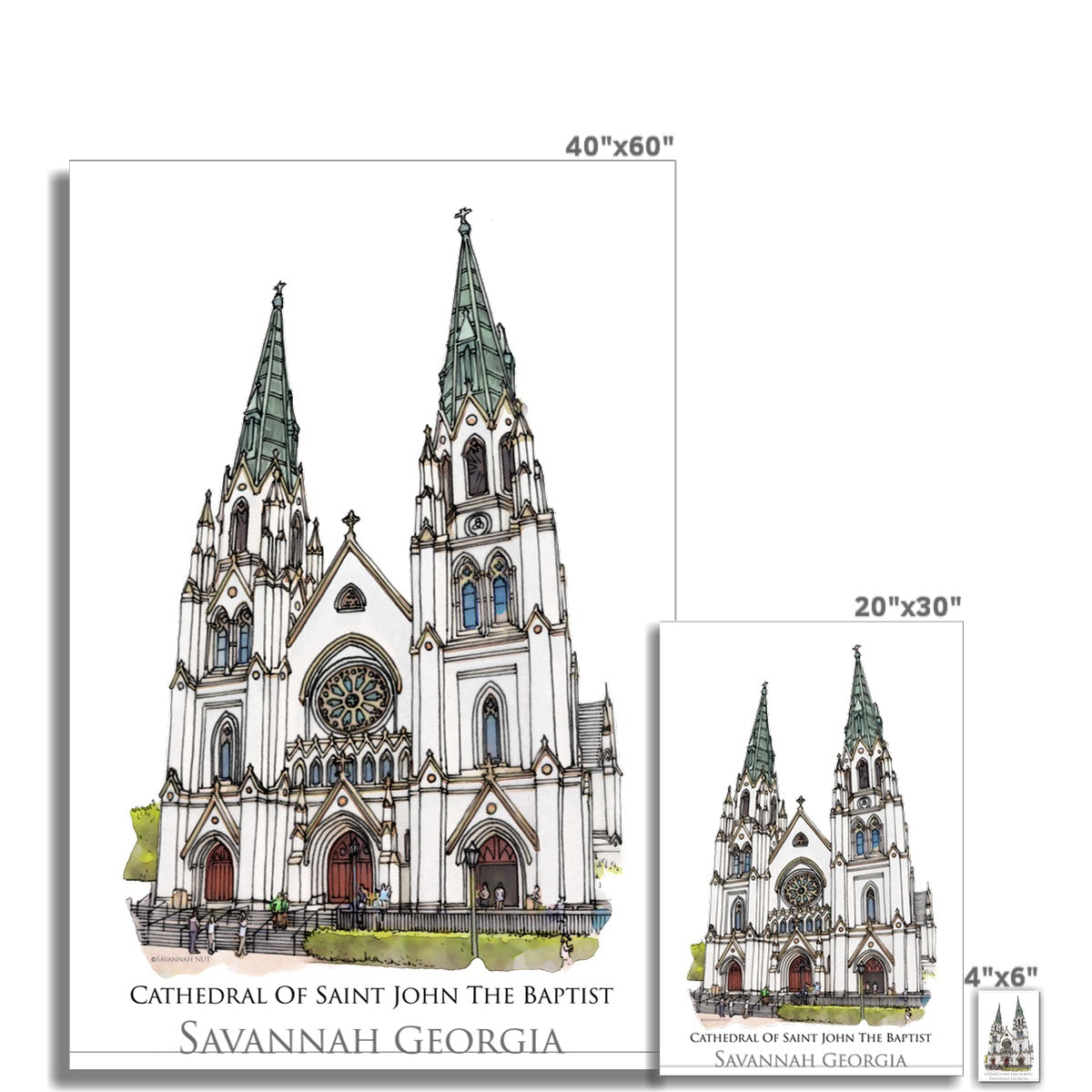 Cathedral of Saint John the Baptist Savannah Hahnemühle German Etching Print